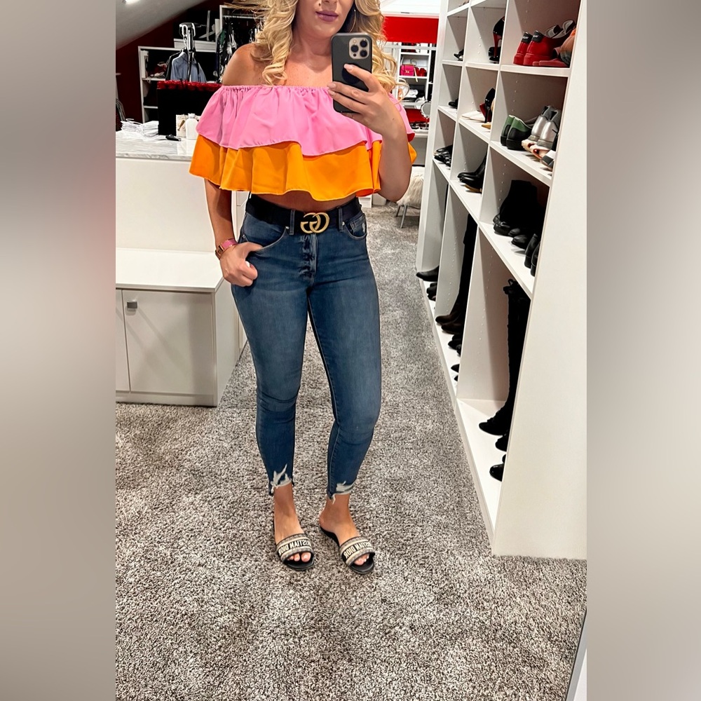 SHEIN Pink and Orange Off-Shoulder Tiered Circle Top